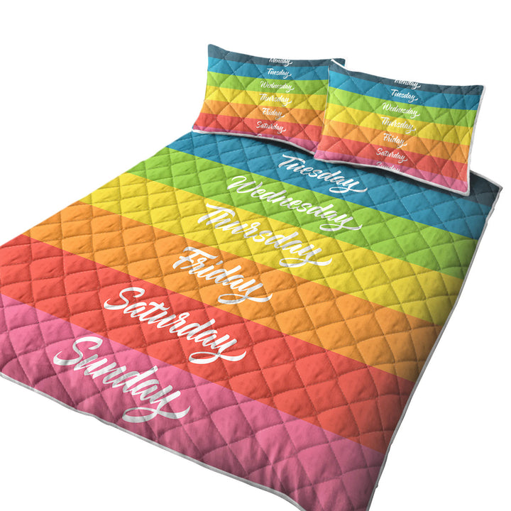 Cool Days of the Week Rainbow Flag California King Quilt Sets