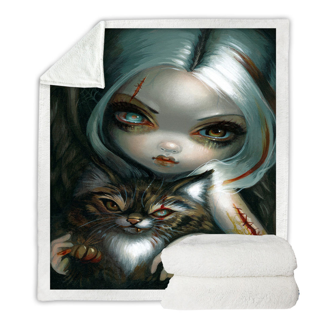 Cool Decorative Throws Scary Art Zombie Kitty and Pretty Zombie Girl