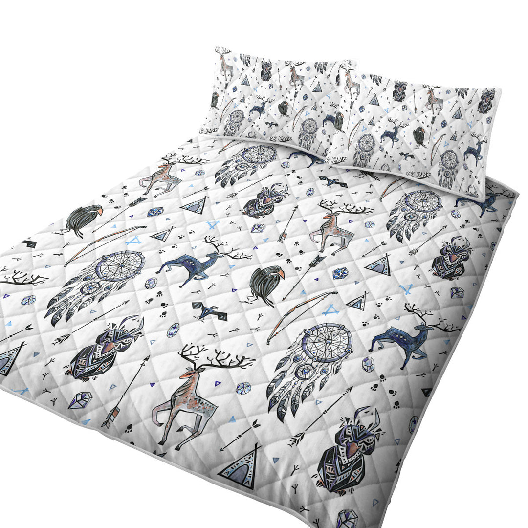 Cool Deer and Owl in Native American Pattern Coverlet