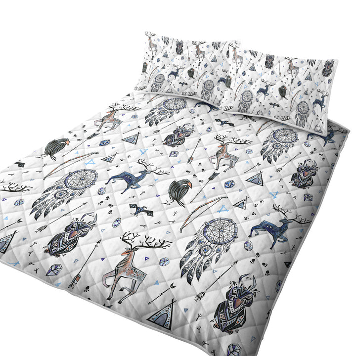 Cool Deer and Owl in Native American Pattern Coverlet