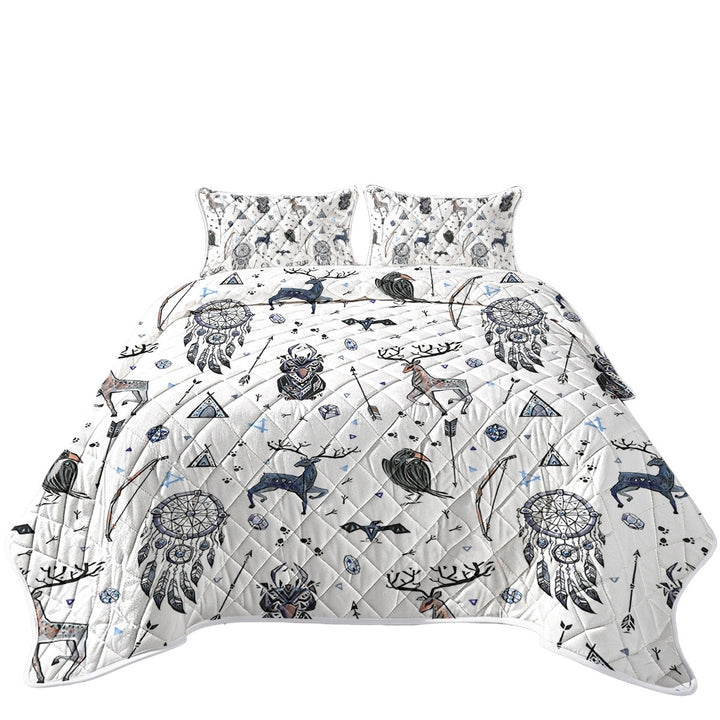 Cool Deer and Owl in Native American Pattern King Size Quilt