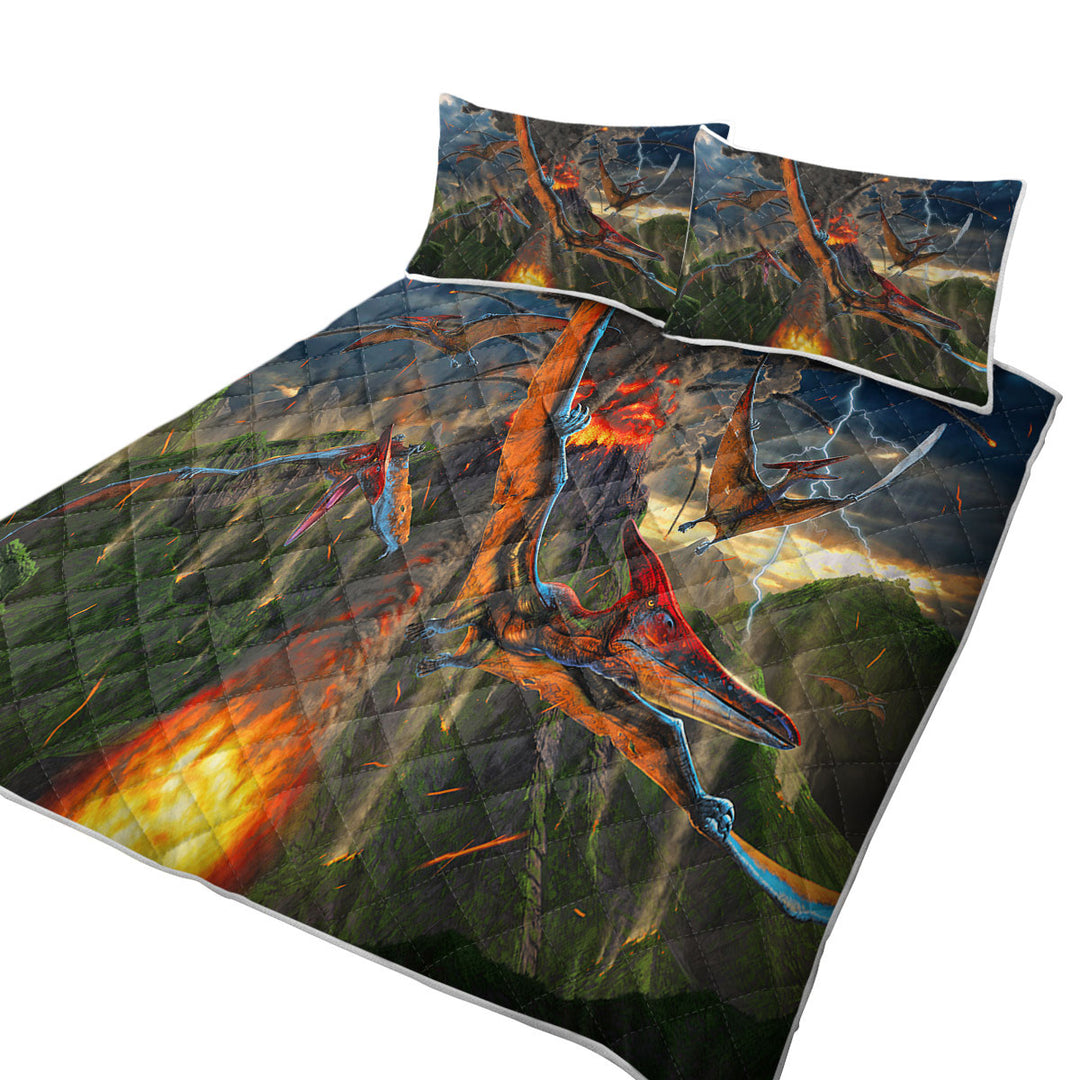 Cool Dinosaurs Art Volcano Eruption Quilts for Beds