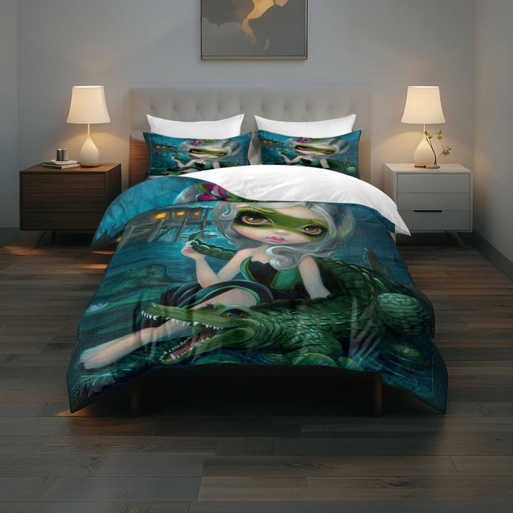 Cool Duvet Cover with Girl in a Well Arranged Bedroom Setting