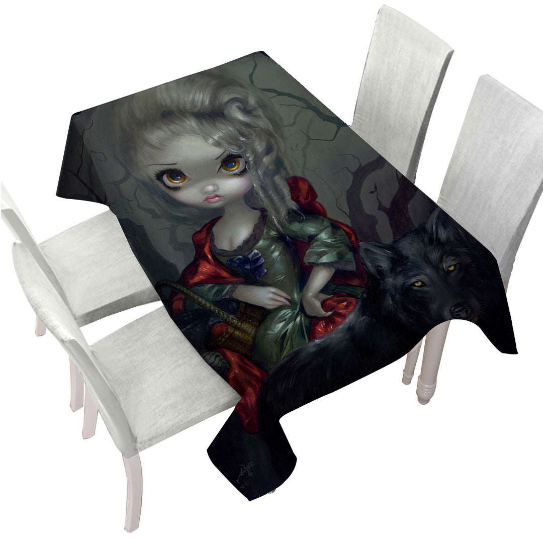 Cool Fairytale Art Little Red Riding Hood and Wolf Tablecloth