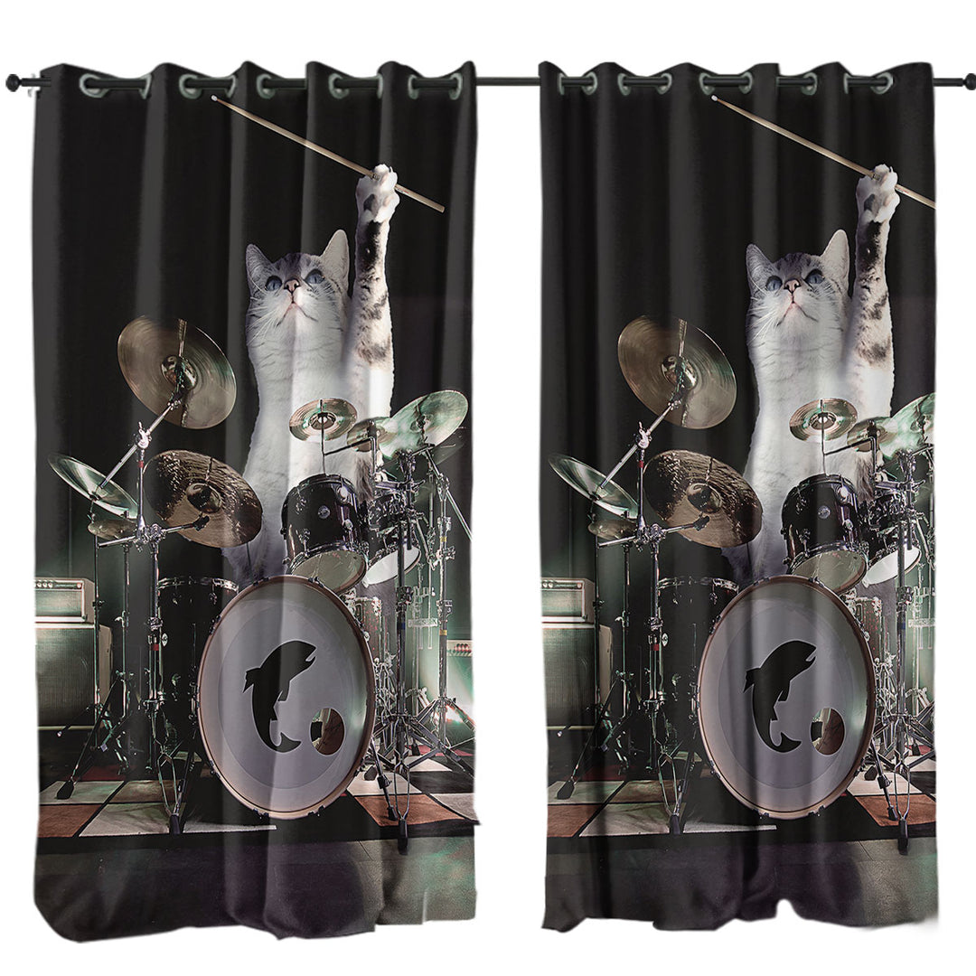 Cool Fantasy Animals Drumming Drummer Cat Curtains