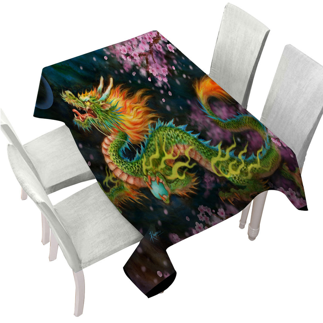 Cool Fantasy Art Cherry Blossom Dragon Tablecloths