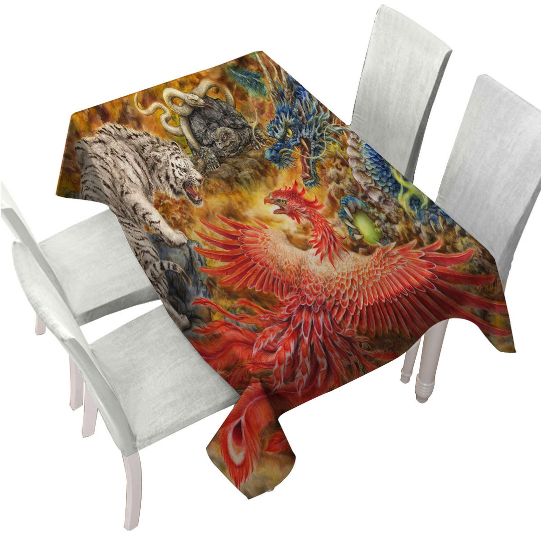 Cool Fantasy Art Four Heavenly Beasts Tablecloth