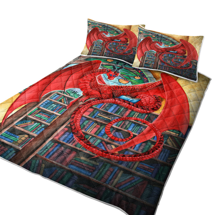Cool Fantasy Art Librarian Red Dragon Quilt