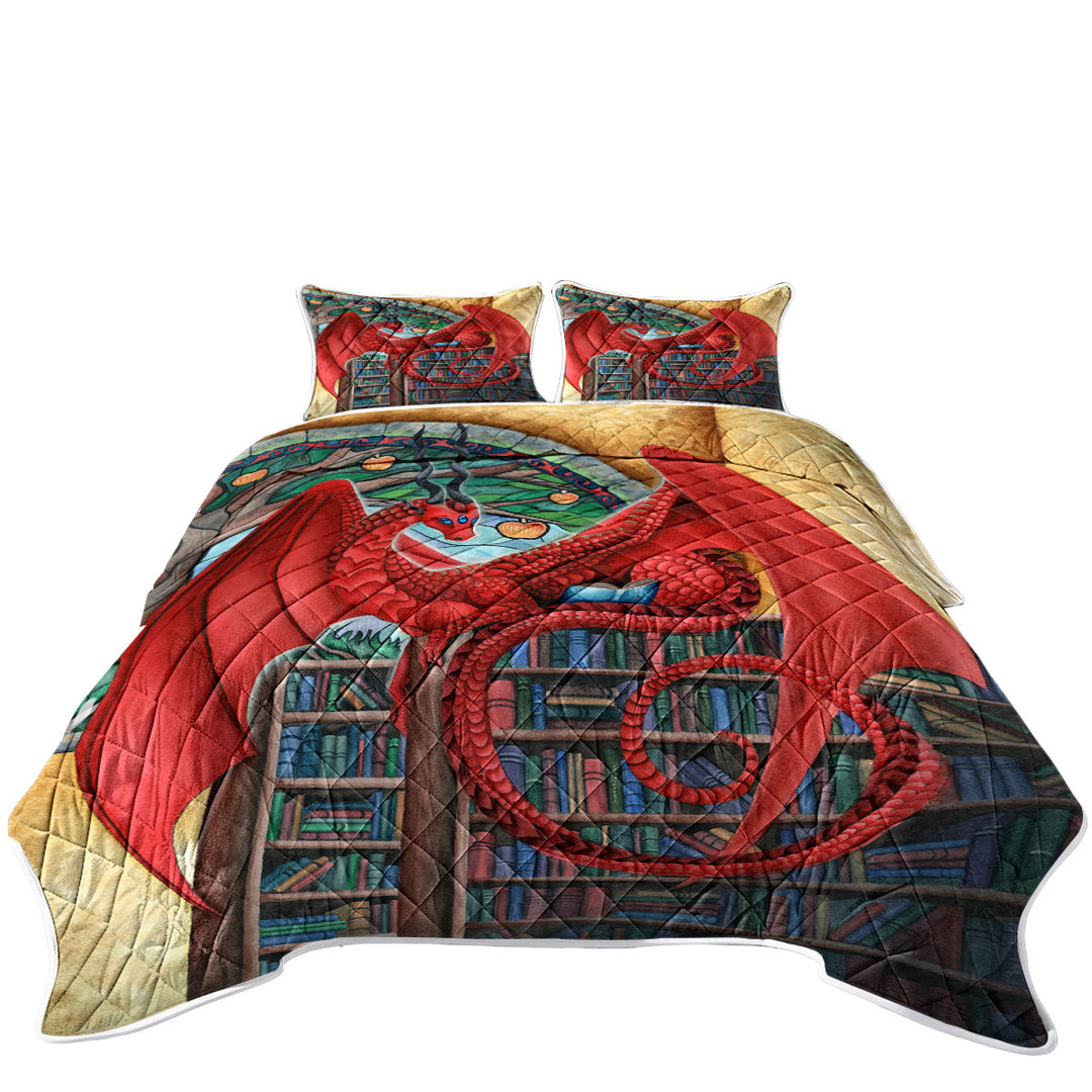 Cool Fantasy Art Librarian Red Dragon Quilts