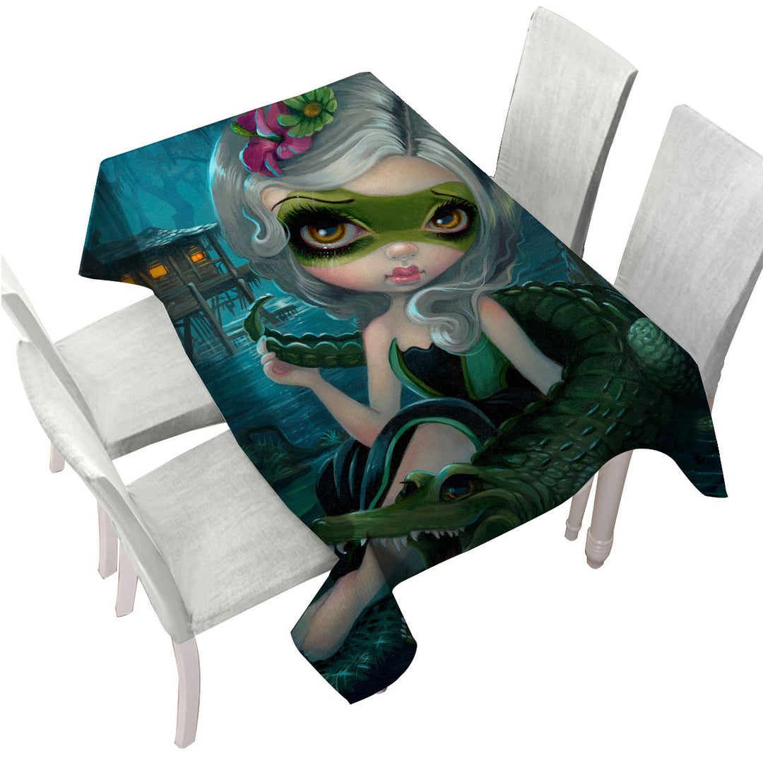 Cool Fantasy Art the Alligator Girl Tablecloth