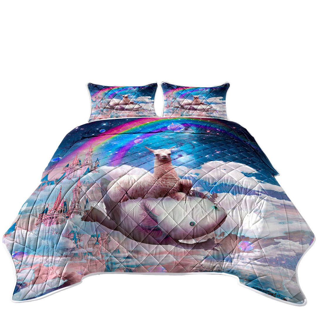 Cool Fantasy Crazy Space Llama Riding Axolotl Coverlet
