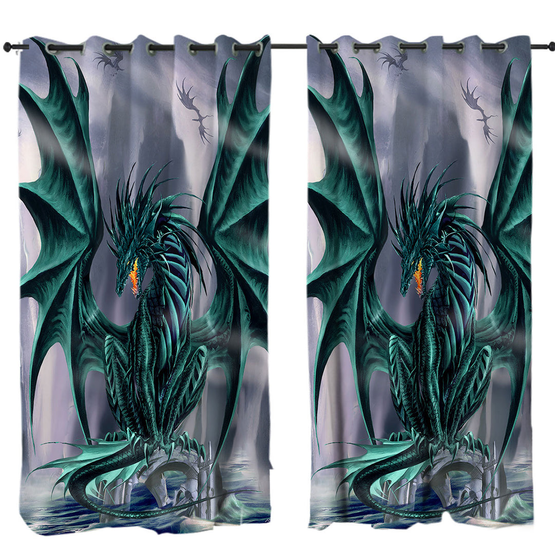 Cool Fantasy Design Ocean Cliff Jade Dragon Curtains for Living Room