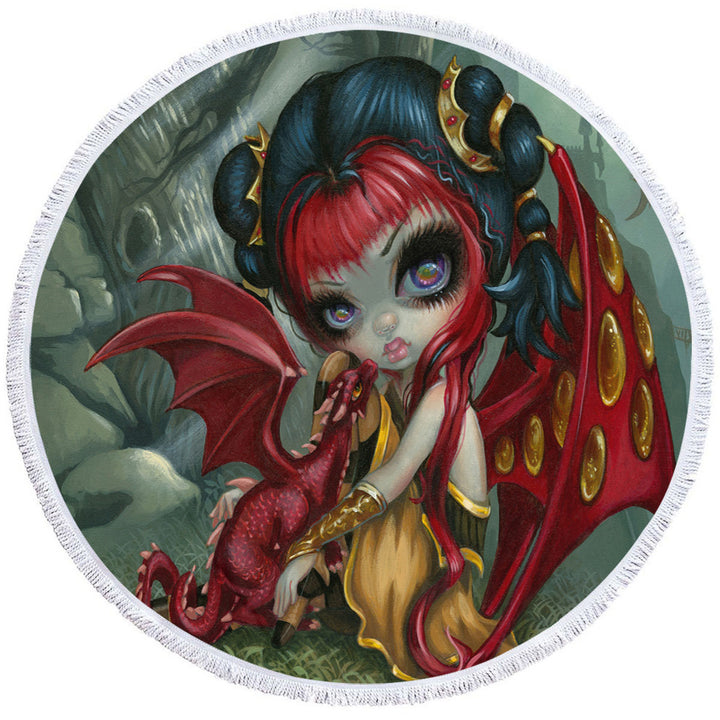 Cool Fantasy Dragon Fairy and Amber Dragonling Microfibre Beach Towels