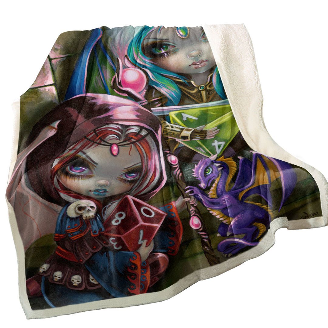 Cool Fantasy Dragons and Fairies Dice Dragonlings Sherpa Blanket