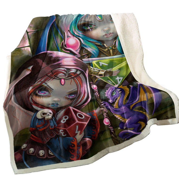 Cool Fantasy Dragons and Fairies Dice Dragonlings Sherpa Blanket