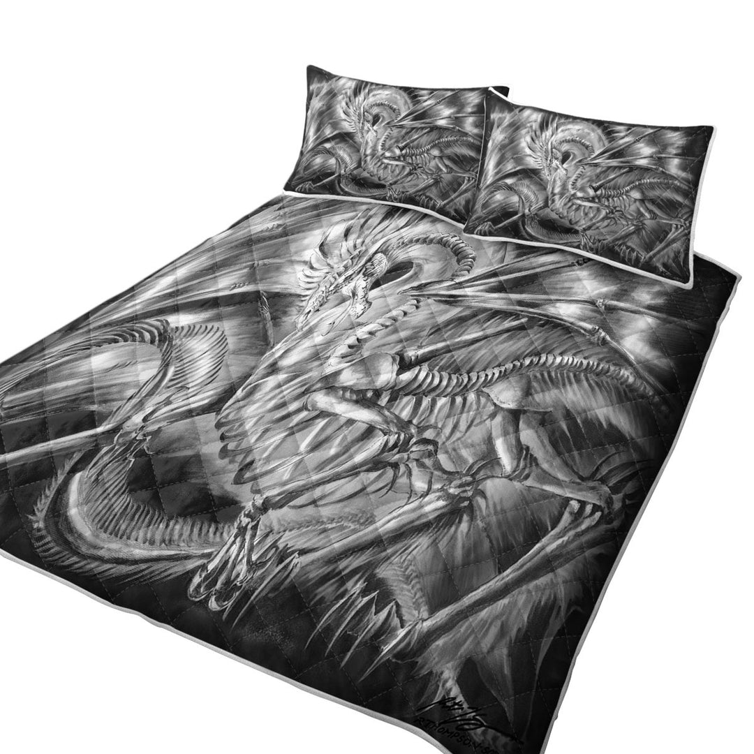Cool Fantasy Drawing Dracolich Dragon Skeleton Quilt