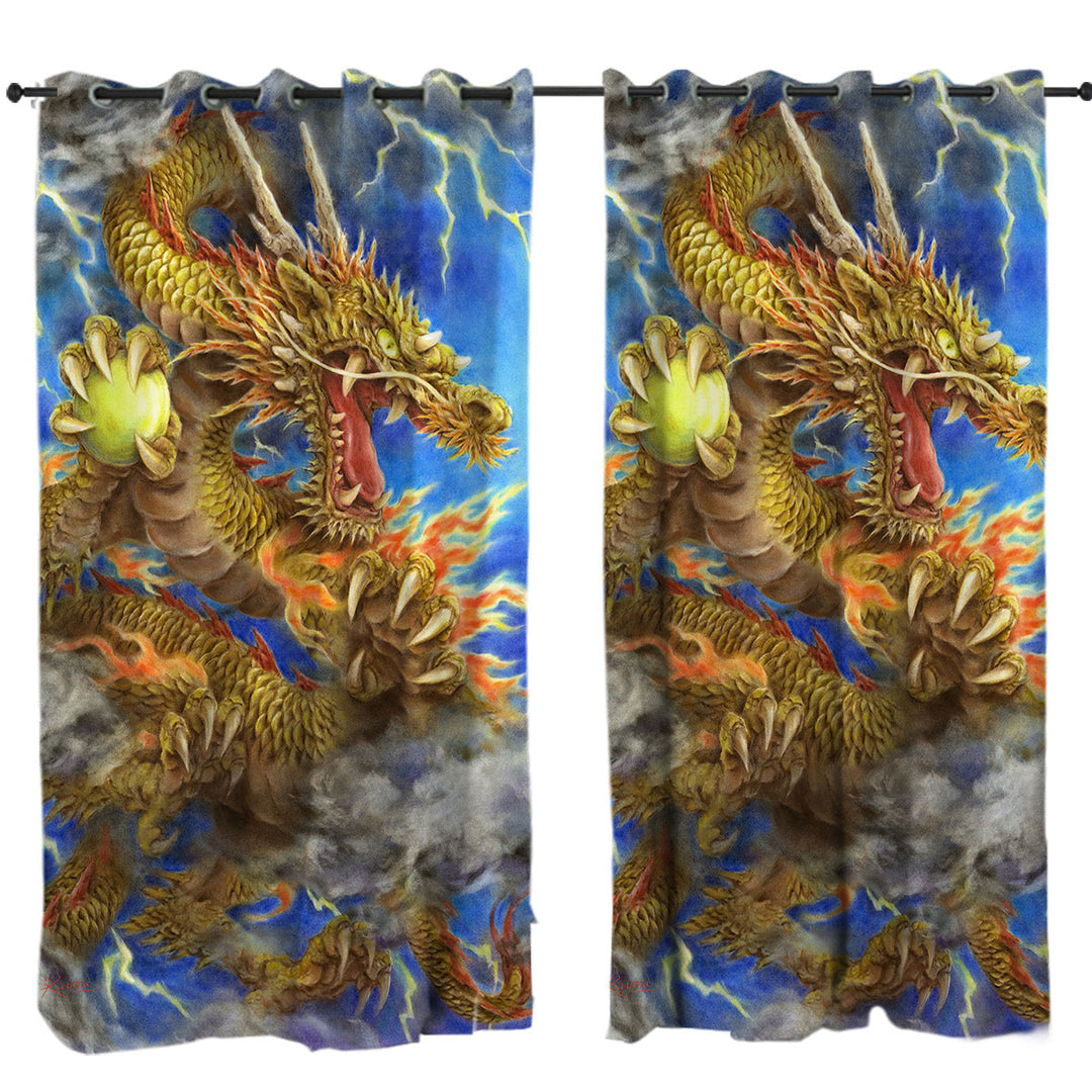 Cool Fantasy Lightning Storm and Golden Dragon Curtains