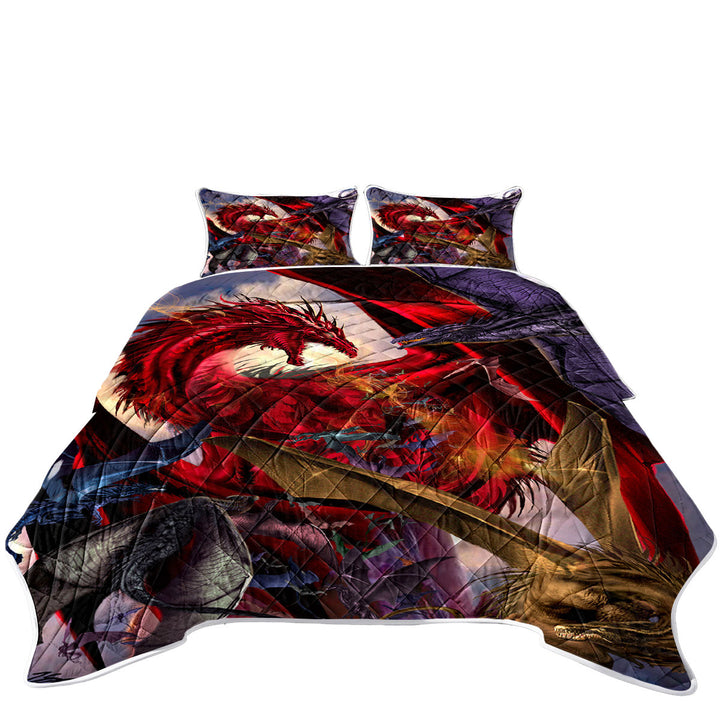 Cool Fantasy Scene Dragon Battle Quilt