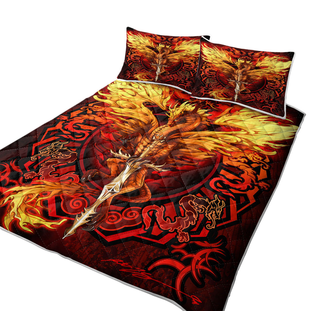 Cool Fantasy Sword Weapon Dragon Flame Blade California King Quilt Sets