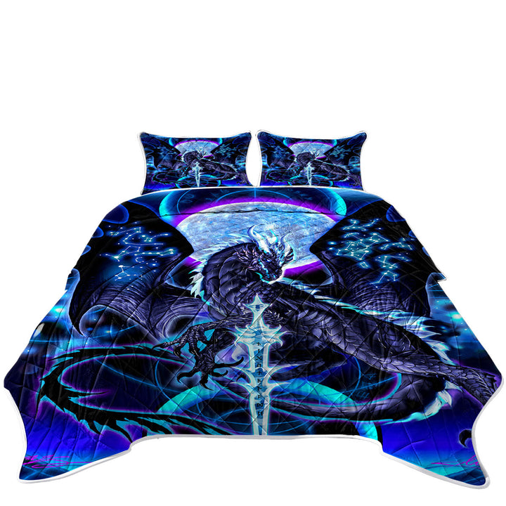 Cool Fantasy Weapon Blue Dragon Night Blade Quilt