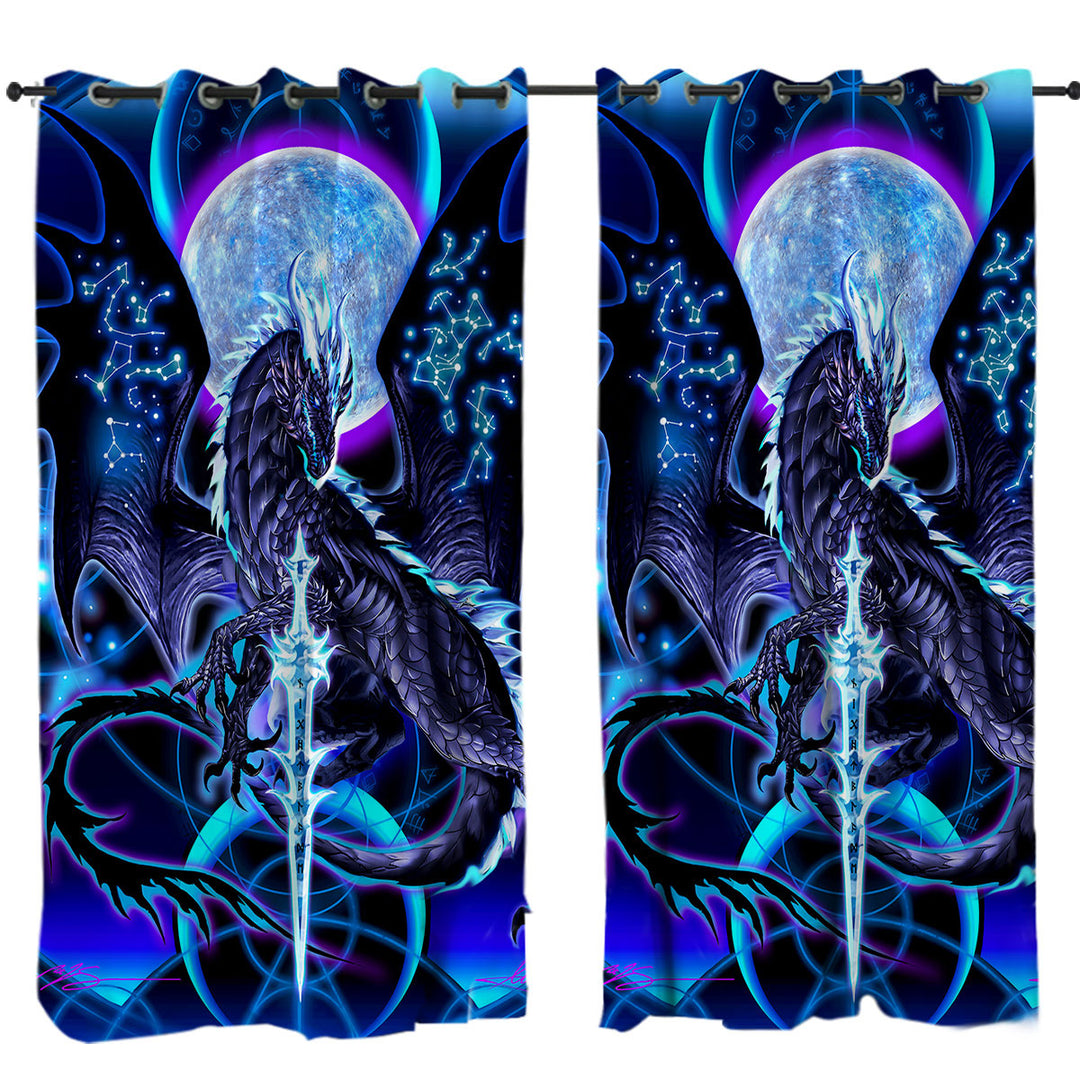 Cool Fantasy Weapon Blue Dragon Night Blade Window Curtains