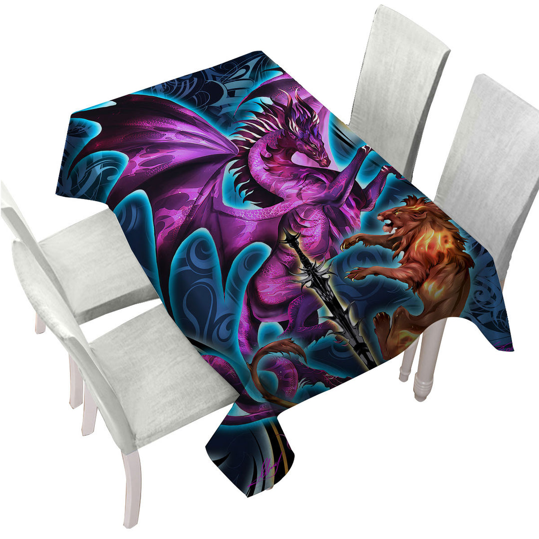 Cool Fantasy Weapon Lion Dragon Blade Tablecloth