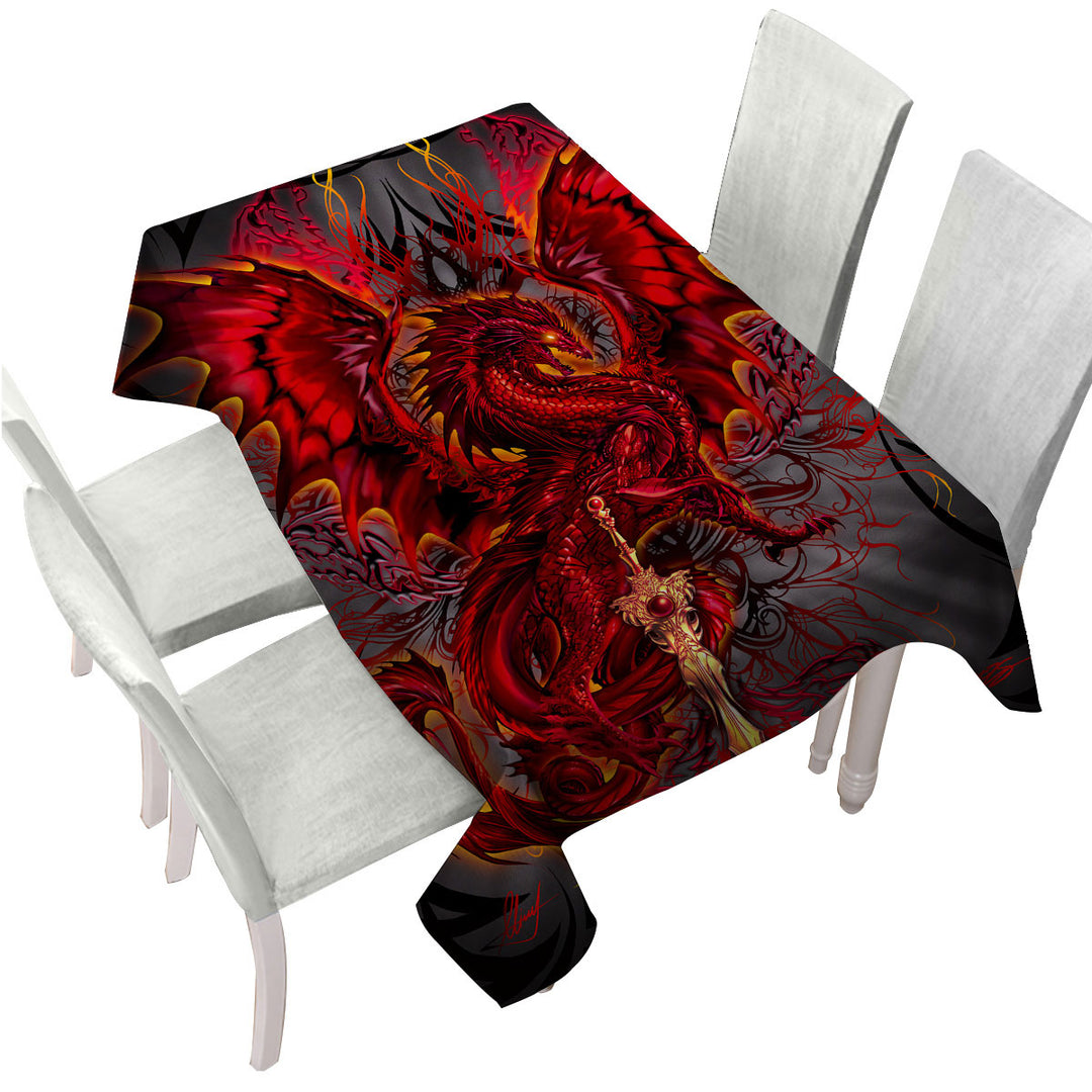 Cool Fantasy Weapon Red Dragon Blood Blade Printed Tablecloth