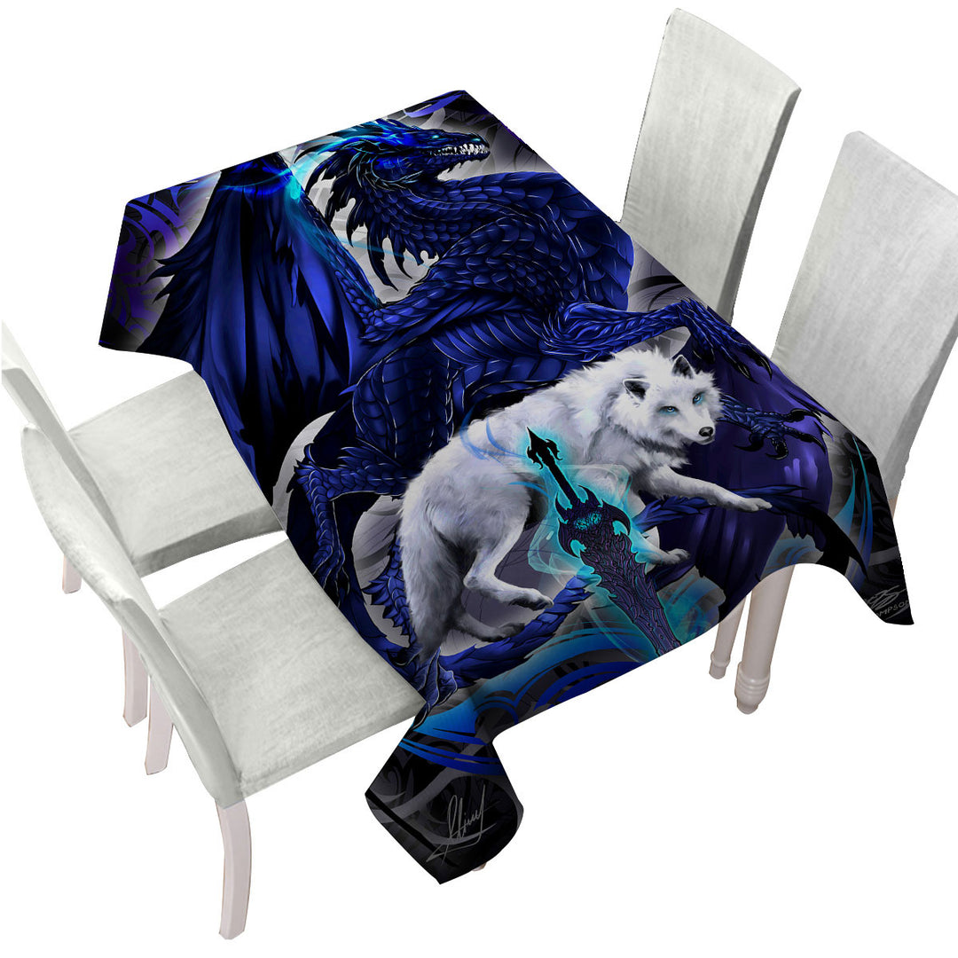 Cool Fantasy Weapon Wolf Dragon Alpha Blade Tablecloth