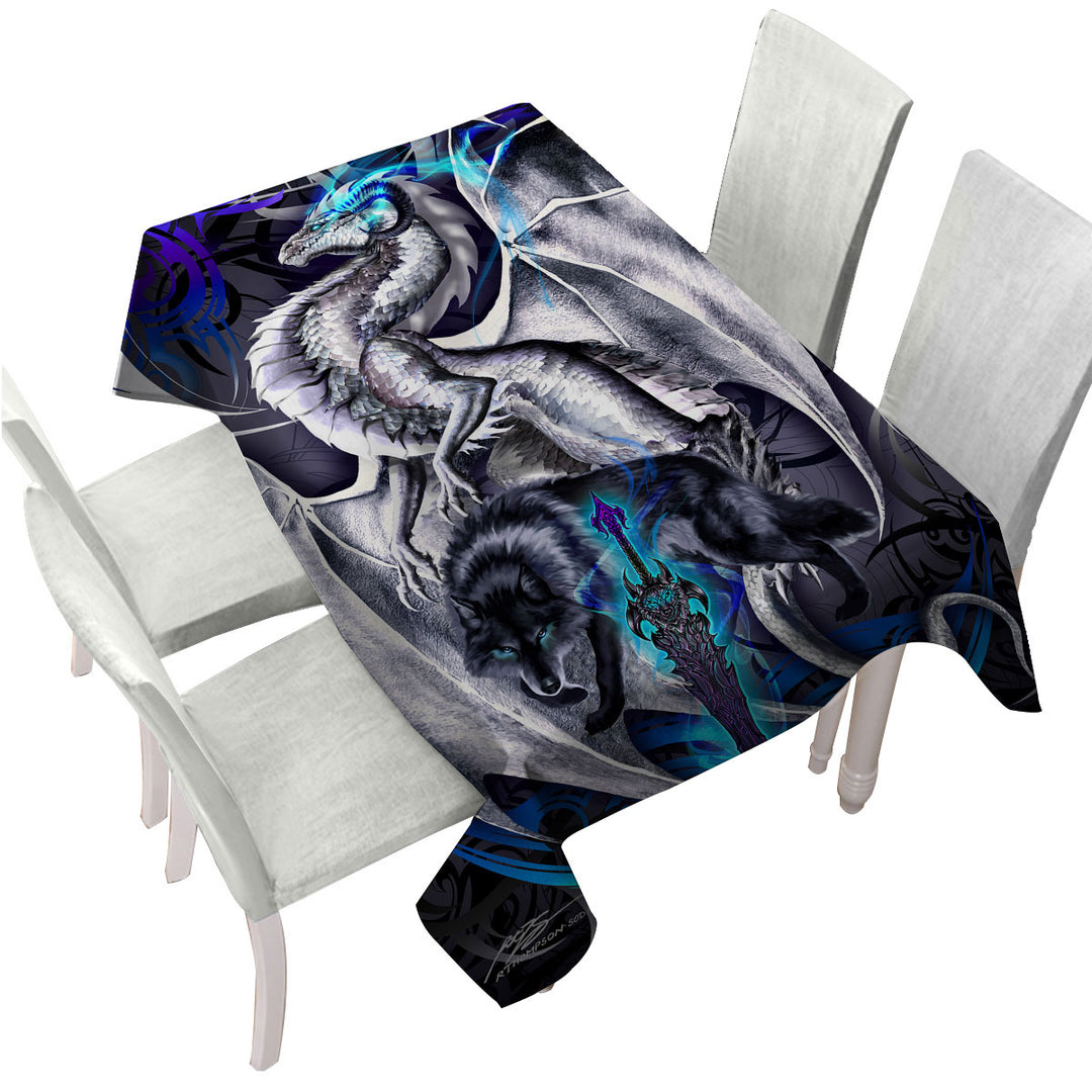 Cool Fantasy Weapon Wolf Dragon Omega Blade Tablecloths