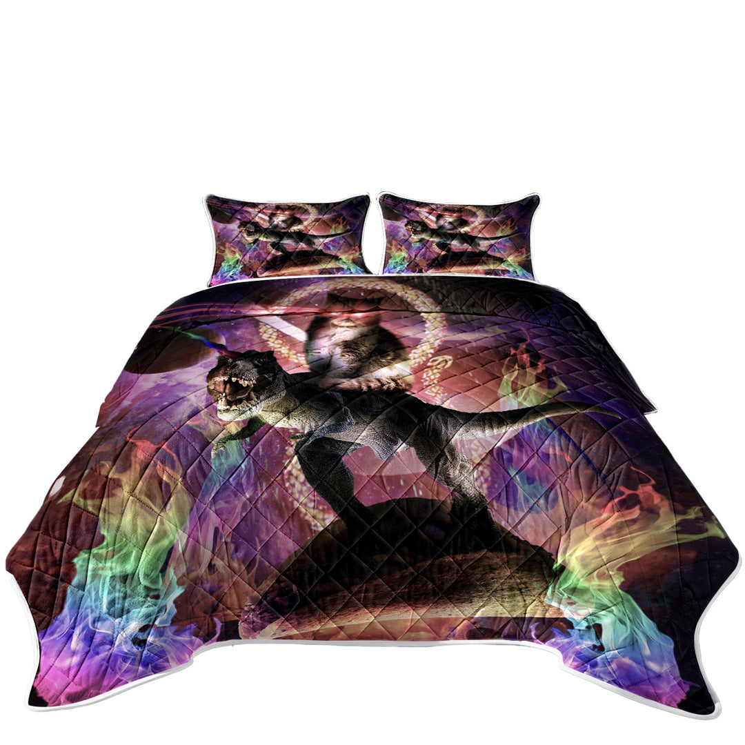 Cool Fiction Animals Evil Cat Riding Dinosaur Coverlets