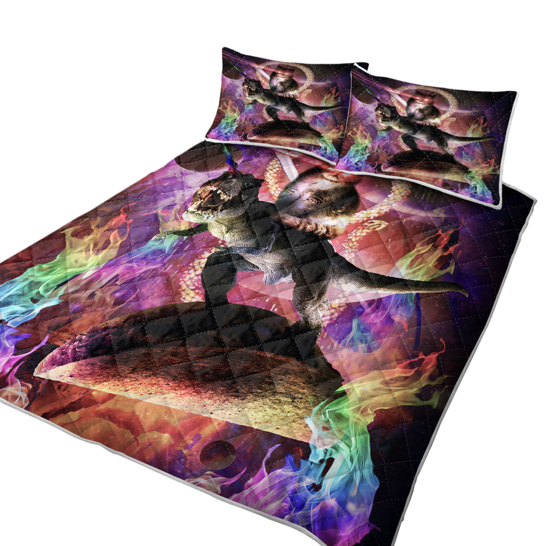 Cool Fiction Animals Evil Cat Riding Dinosaur Quilts for Beds