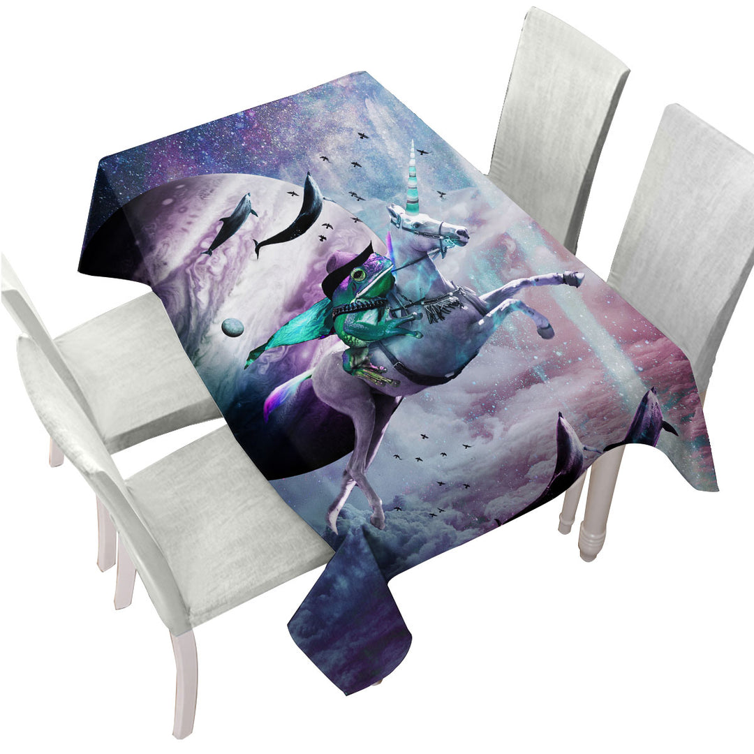 Cool Funny Crazy Art Epic Frog Riding Unicorn in Space Tablecloth
