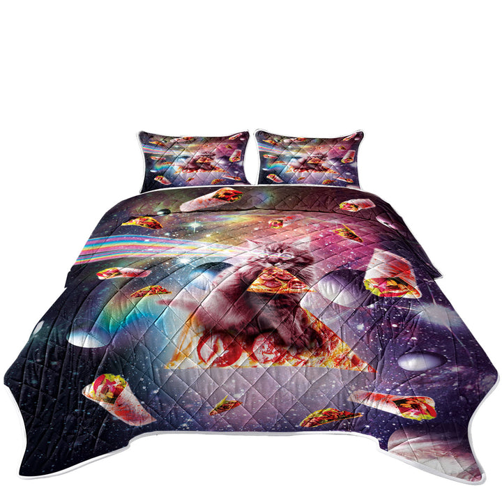 Cool Funny Outer Space Taco Burrito Pizza Cat Coverlet