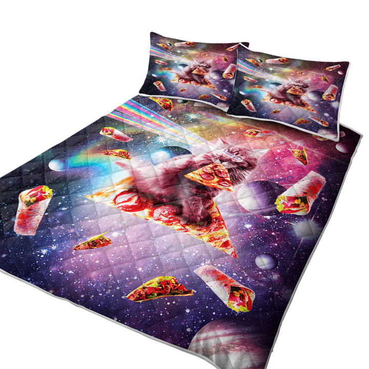 Cool Funny Outer Space Taco Burrito Pizza Cat Quilts