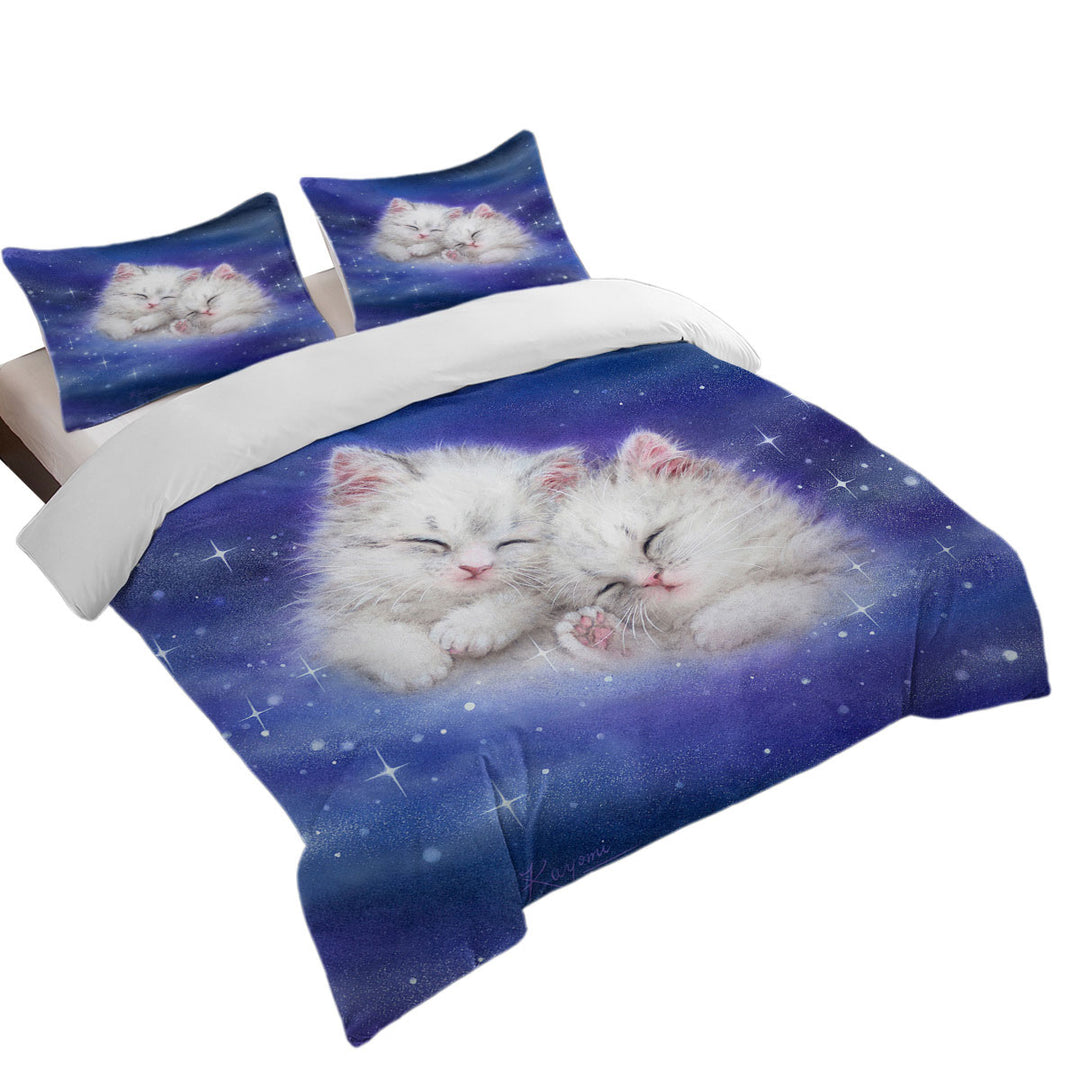 Cool Galaxy Dream Cute White Kittens in Space Bed Covers