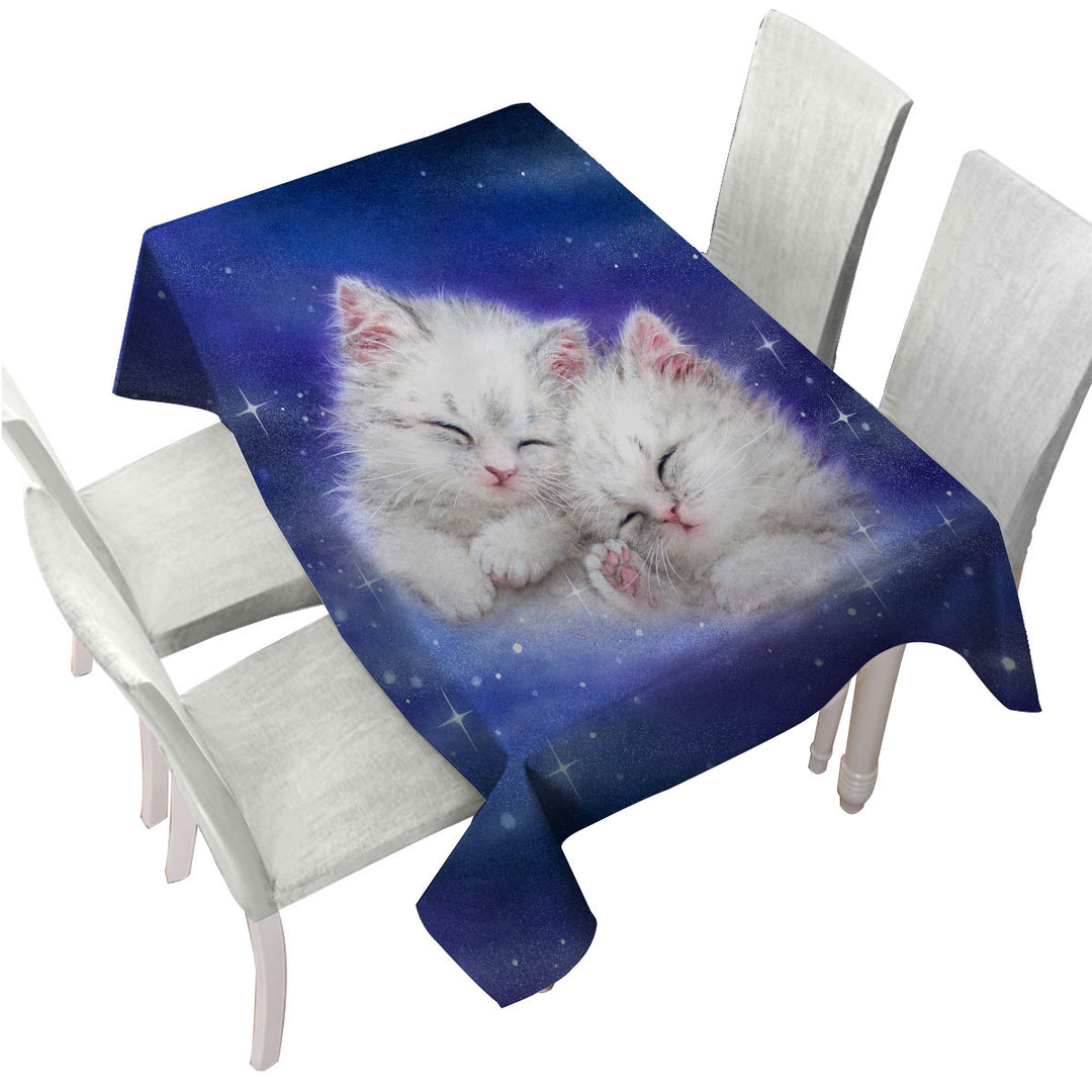 Cool Galaxy Dream Cute White Kittens in Space Tablecloth
