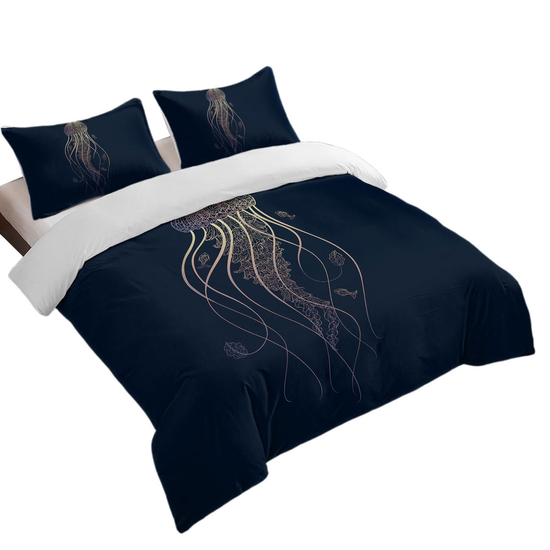 Cool Glowing Golden Jellyfish Duvet Cover set