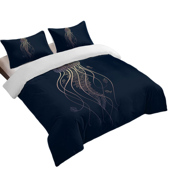 Cool Glowing Golden Jellyfish Duvet Cover set