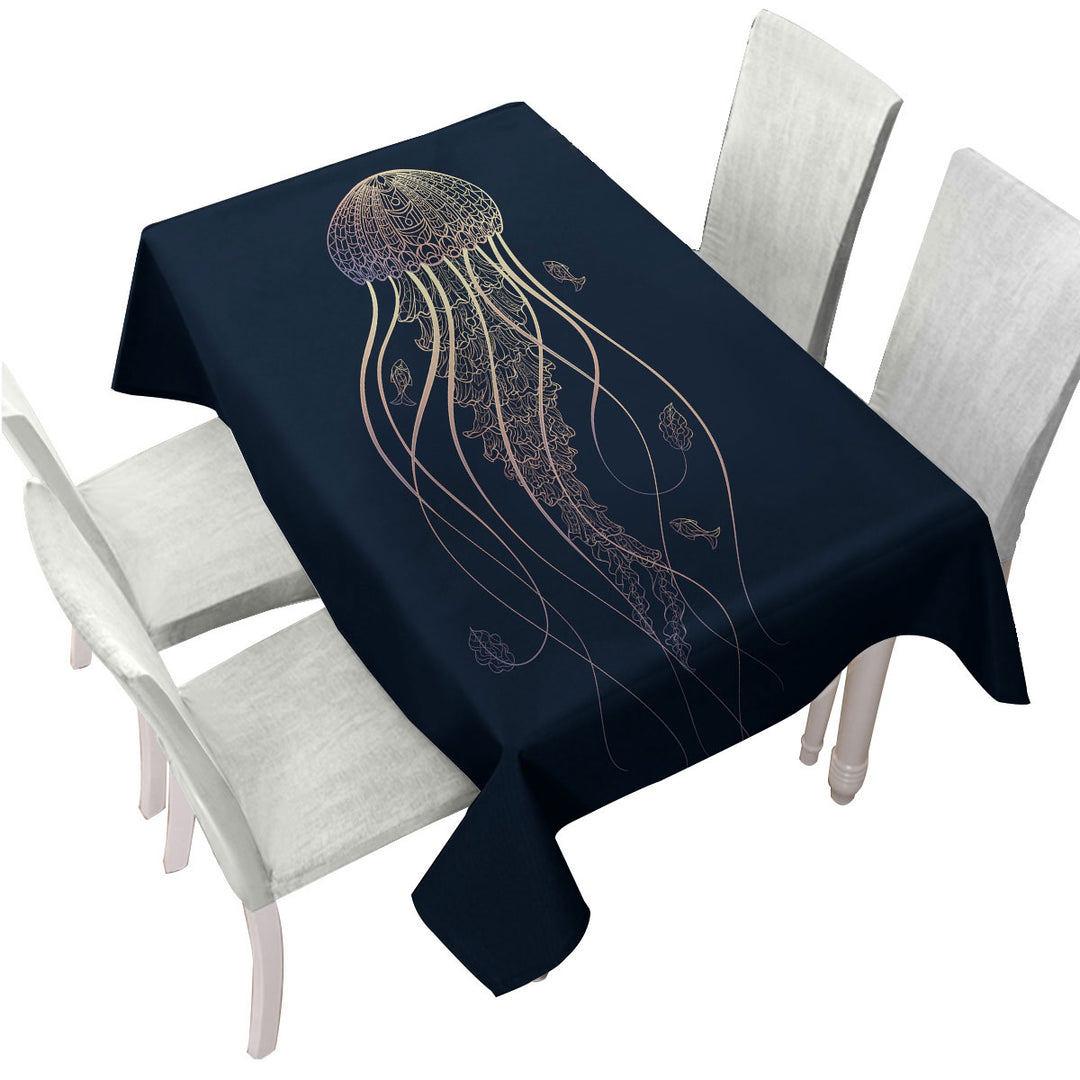 Cool Glowing Golden Jellyfish Tablecloths