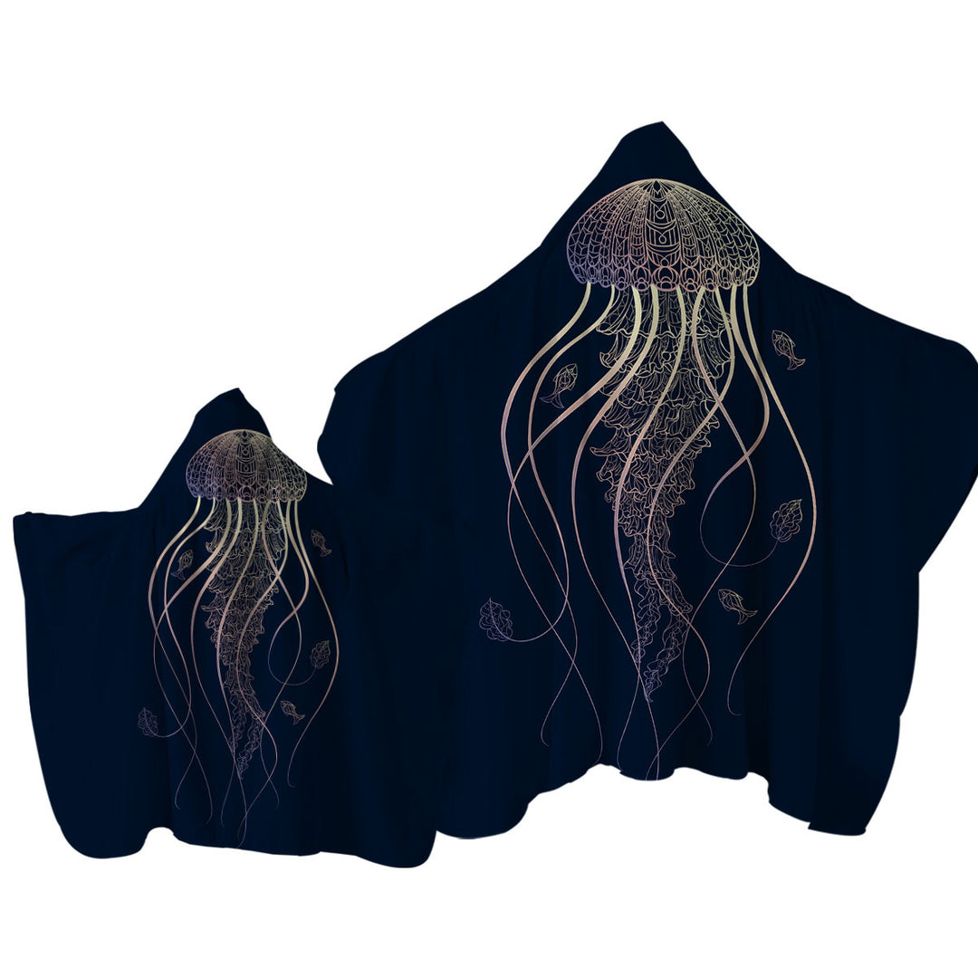 Cool Glowing Golden Jellyfish Towel Hoodie