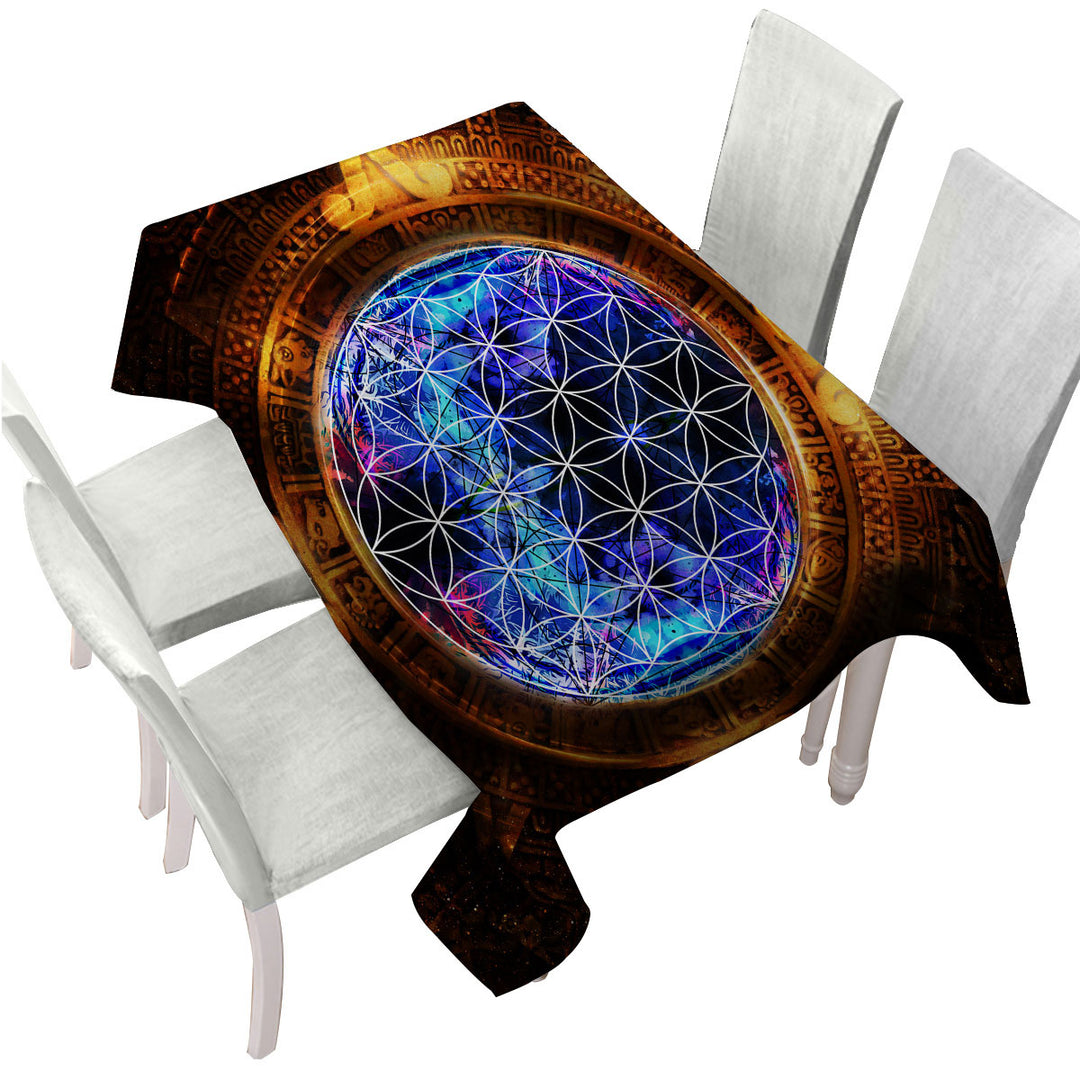 Cool Golden Blue Ancient Illusion Custom table cloth