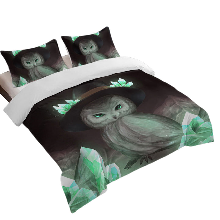 Cool Green Crystal Owl Witch Coverlet
