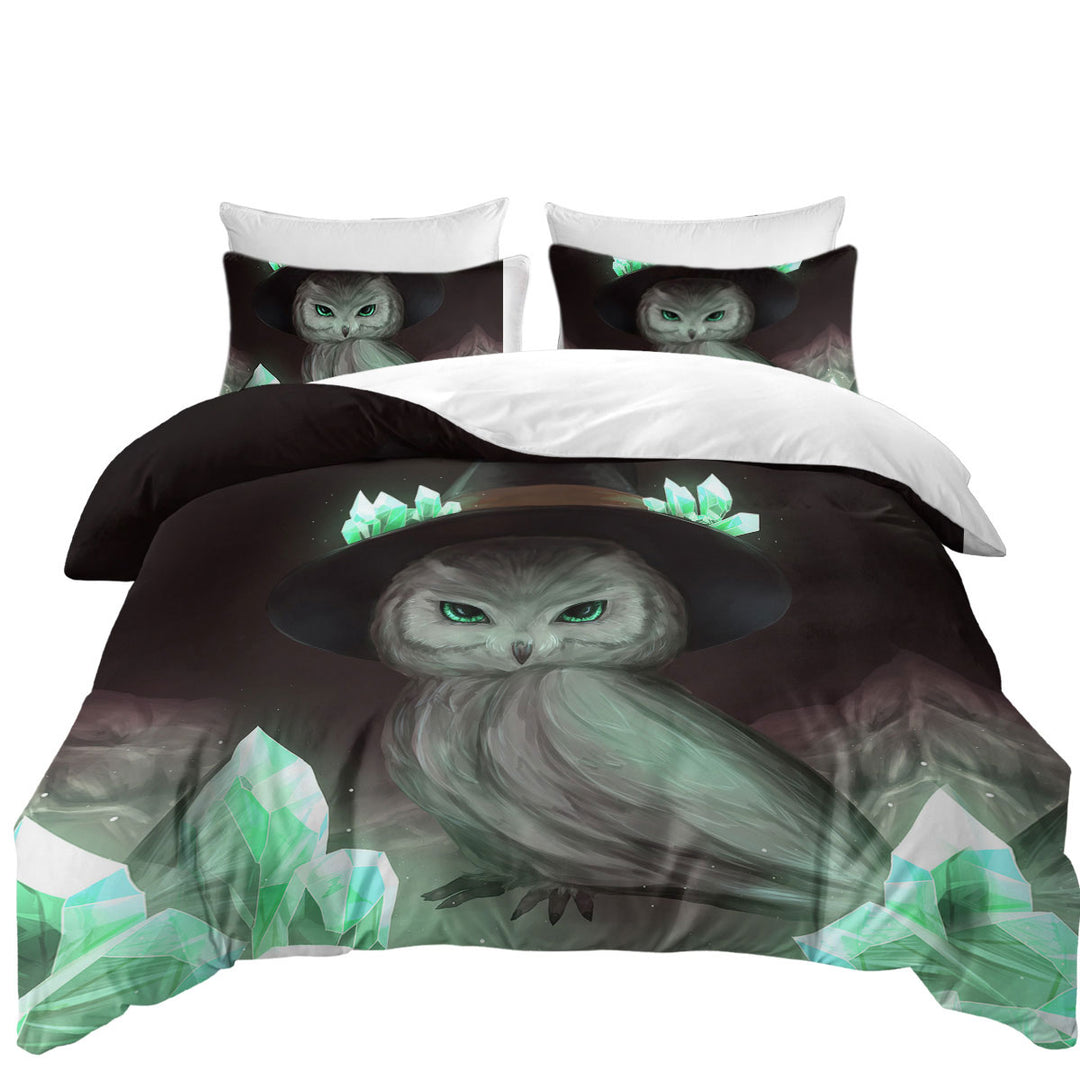 Cool Green Crystal Owl Witch Coverlets