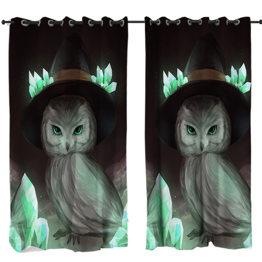 Cool Green Crystal Owl Witch Curtains for Bedroom