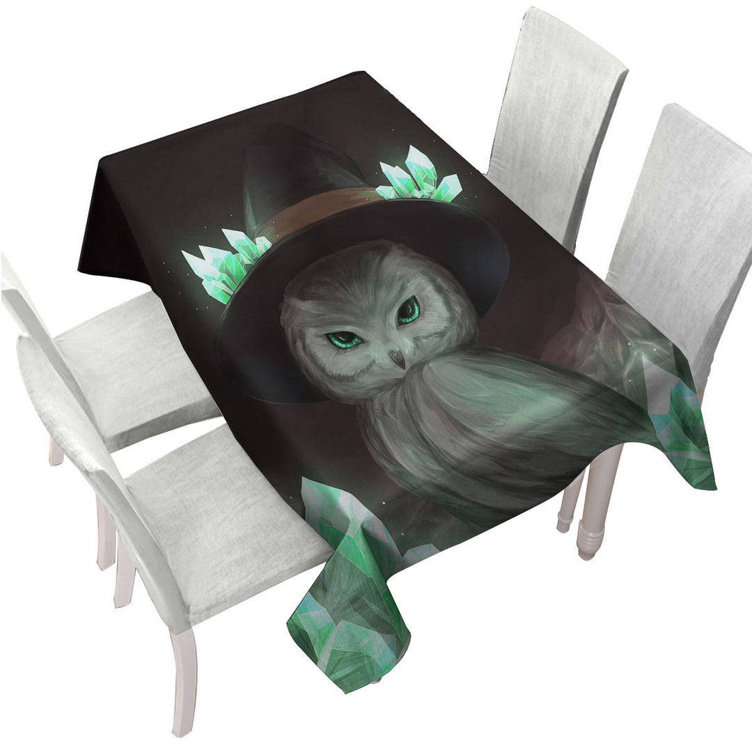 Cool Green Crystal Owl Witch Tablecloths