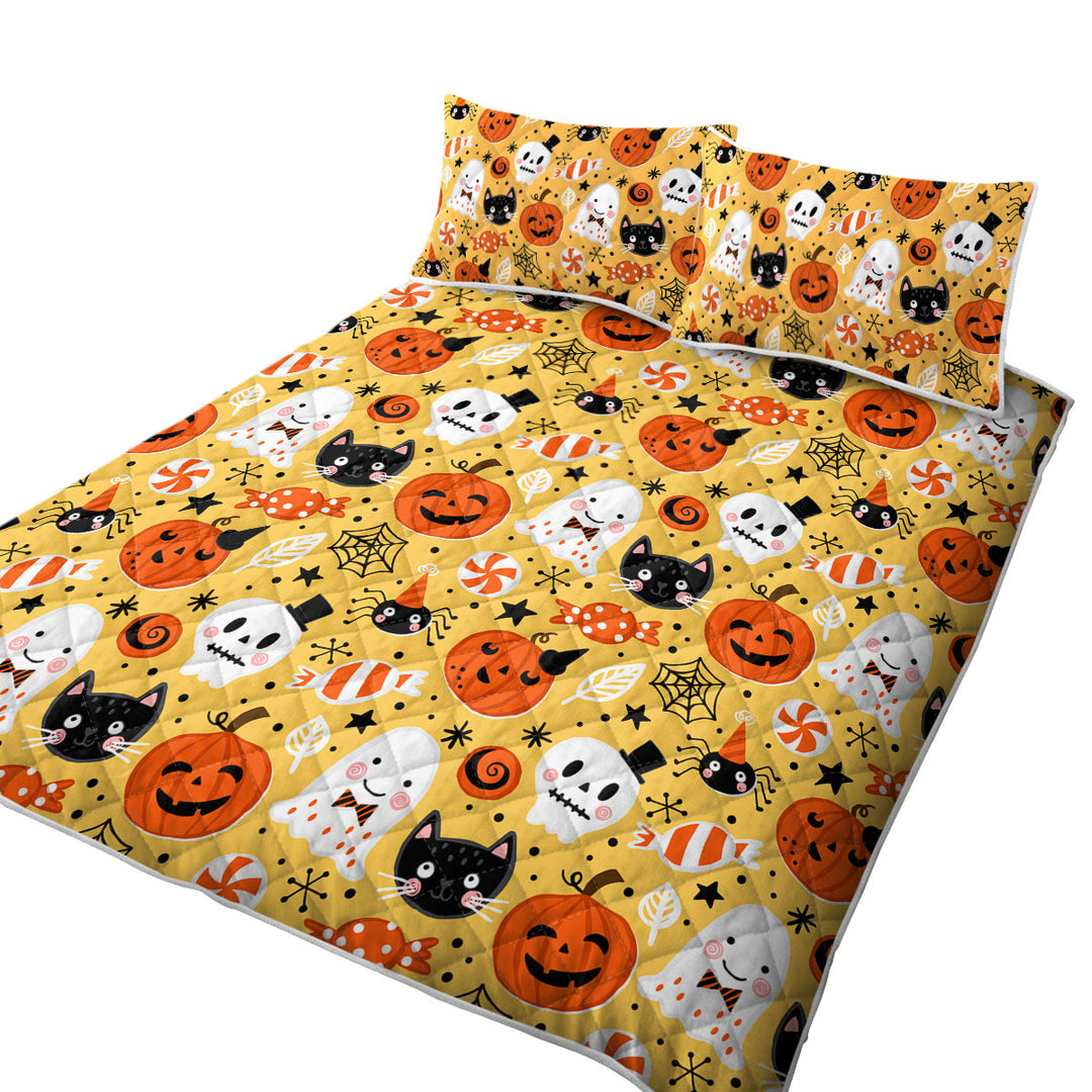 Cool Halloween Candies Ghosts and Pumpkins Twin Quilt