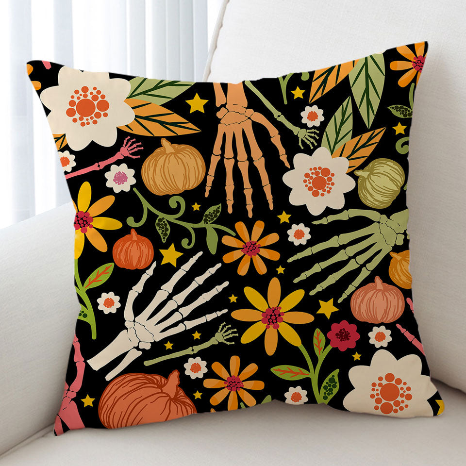 Cool Halloween Decorative Pillows Hand Bones and Pumpkins
