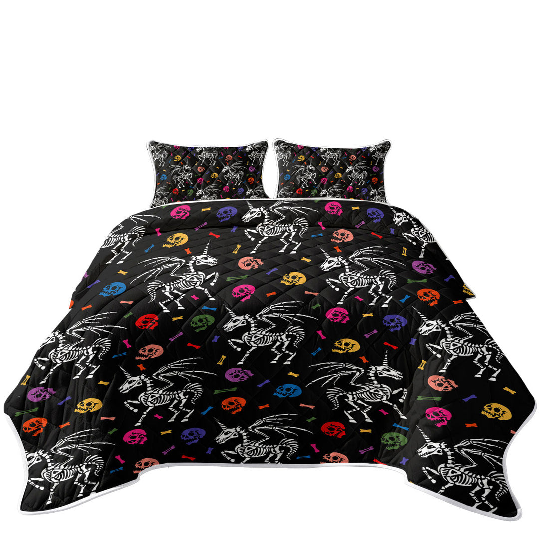 Cool Halloween Unicorn Skeletons and Skulls Quilts for Beds