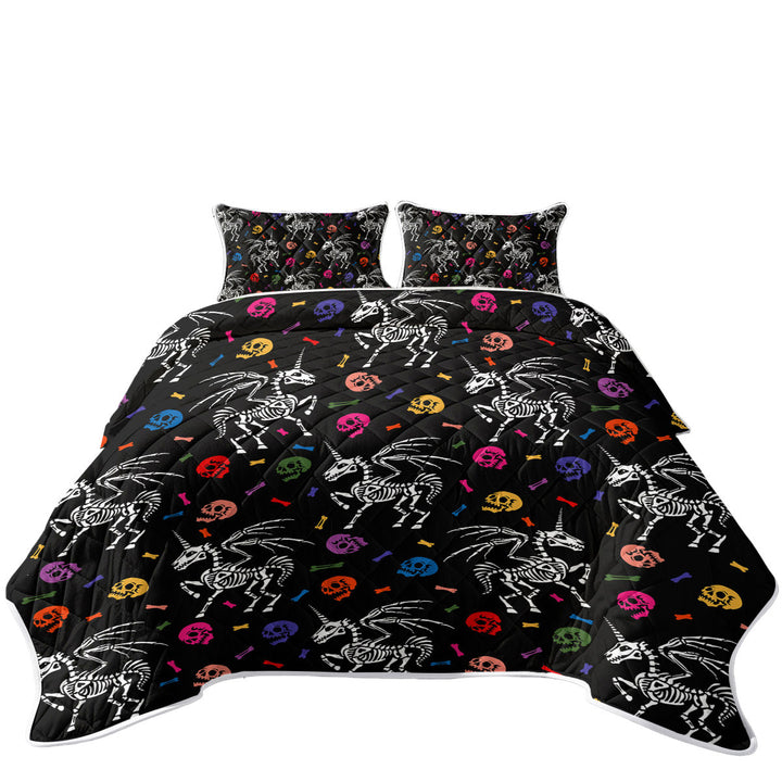 Cool Halloween Unicorn Skeletons and Skulls Quilts for Beds