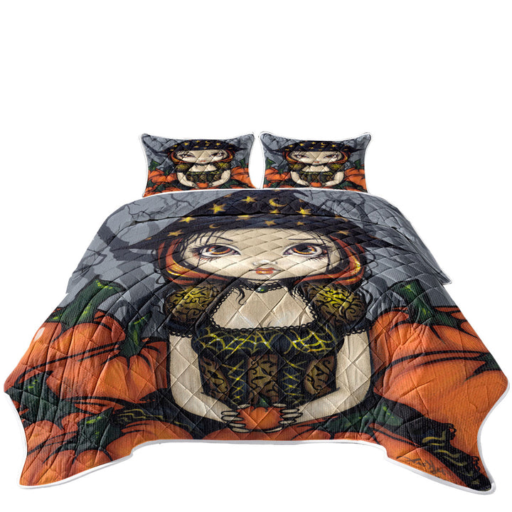 Cool Halloween Witch a Pumpkin Gift Coverlets